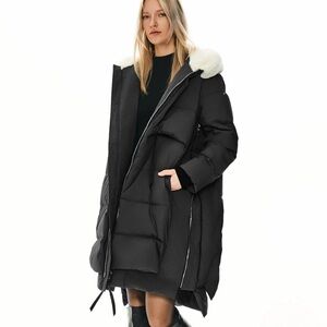 Orolay Black Long Down Puffer Coat Faux Fur Hood Size Small NWT 700 Fill